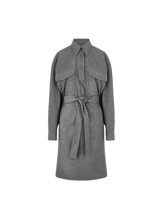 Women's Pocket Point Belted Midi Dress Gray - MAISON MARGIELA - BALAAN 1