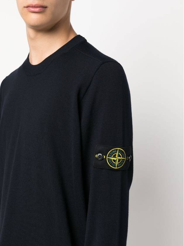 Regular Fit Crew Neck Wool Knit Top Navy - STONE ISLAND - BALAAN 5