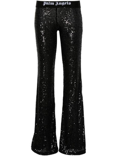 Palm Angels Logo-Tape Sequins Flare Trousers - PALM ANGELS - BALAAN 1