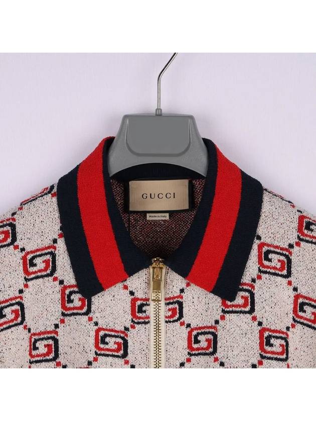 GG Cotton Jacquard Zipper Cardigan Ivory Red - GUCCI - BALAAN 4