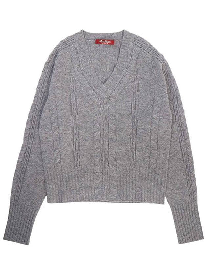 V-Neck Twisted Knit Top Grey - MAX MARA - BALAAN 2