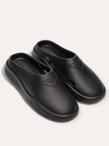 Triangle Logo Mule Slippers Foam Rubber Black - PRADA - BALAAN 1