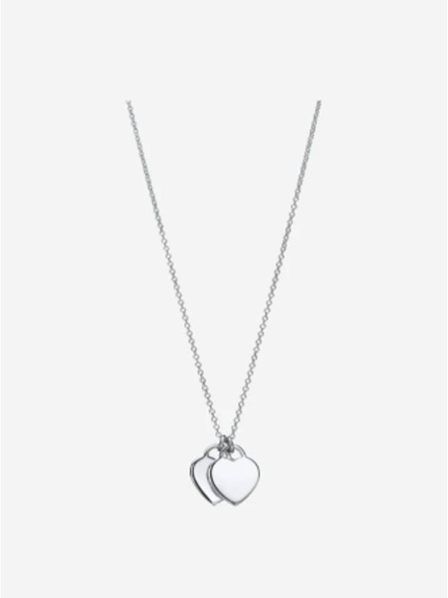 Blue Double Heart Tag Pendant Necklace Blue Silver - TIFFANY & CO. - BALAAN 3