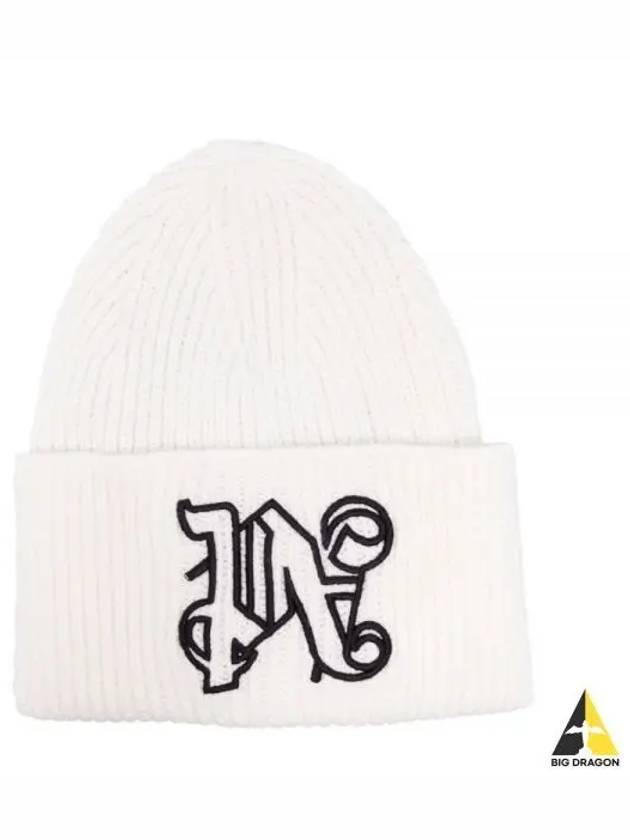 Monogram Logo Beanie White - PALM ANGELS - BALAAN 2