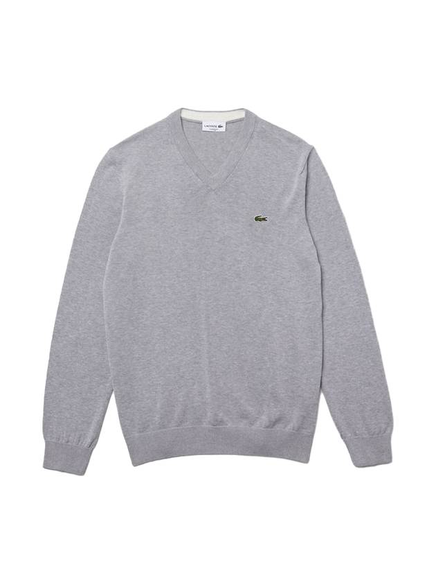 V Neck Cotton Classic Fit Knit Top Grey - LACOSTE - BALAAN 1