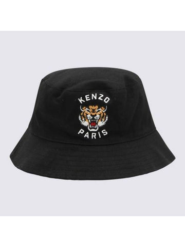 Lucky Tiger Embroidered Logo Cotton Bucket Hat Black - KENZO - BALAAN 1