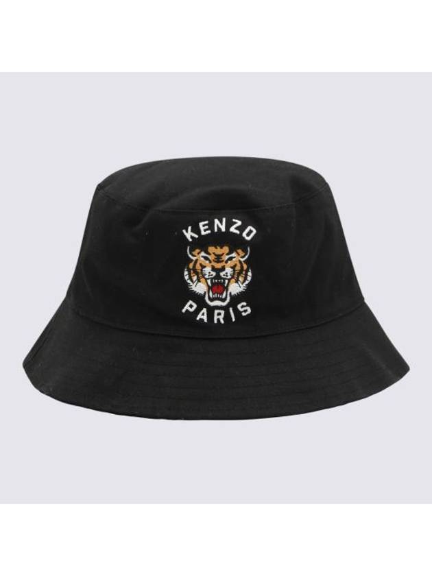 Lucky Tiger Logo Embroidered Cotton Bucket Hat Black - KENZO - BALAAN 1