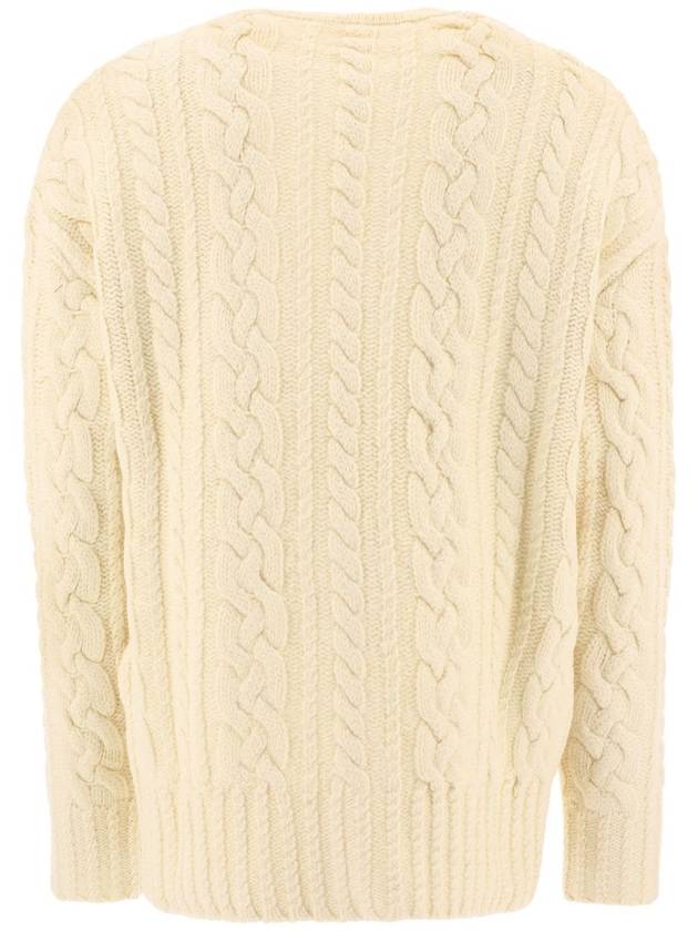 cable V-neck knit cardigan cream - AMI - BALAAN 4