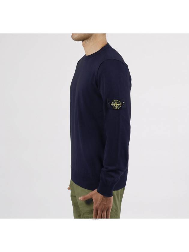 Wappen Patch Crew Neck Soft Cotton Knit Top Navy - STONE ISLAND - BALAAN 4