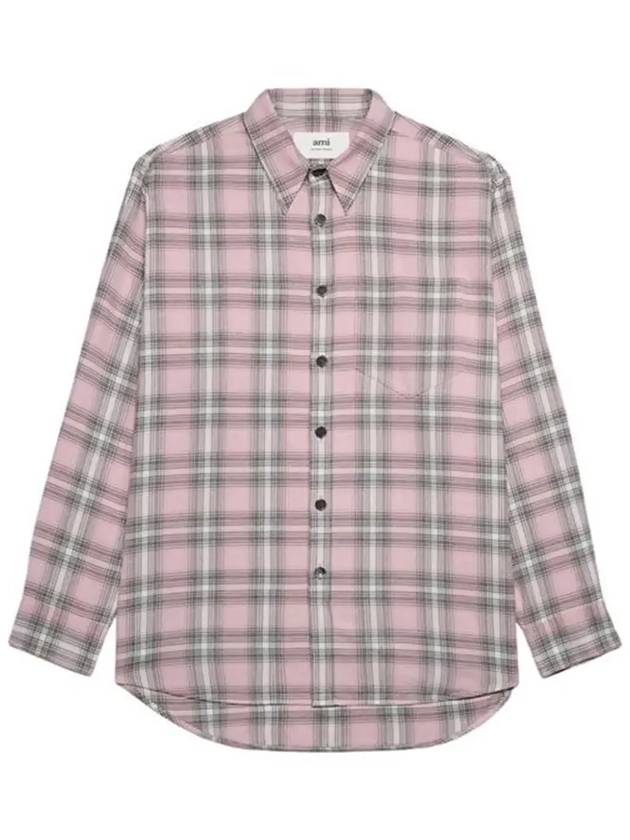 Paris Check Long Sleeve Overshirt Powder Pink - AMI - BALAAN 4