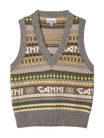 Wool mix vest pale khaki - GANNI - BALAAN 1