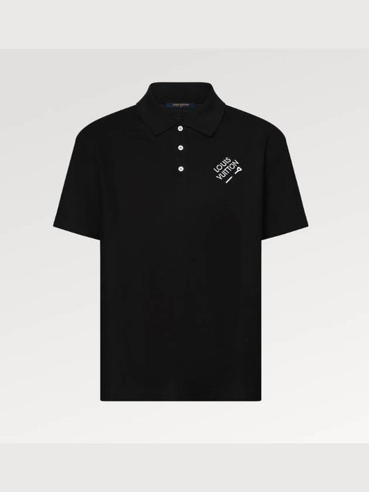 Signature Embroidery Polo Shirt Noir - LOUIS VUITTON - BALAAN 2