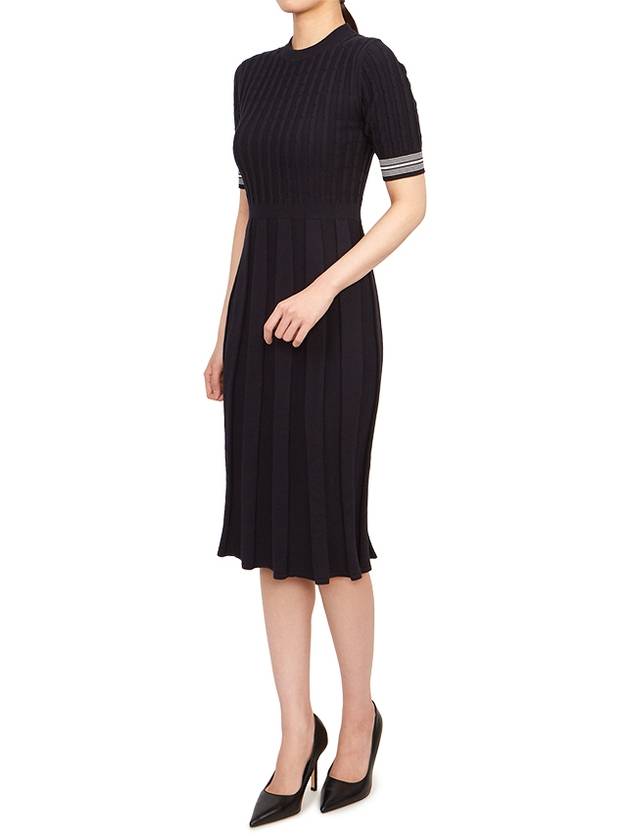 Cotton Pleated Cricket Striped Cable Midi Dress Navy - THOM BROWNE - BALAAN 7