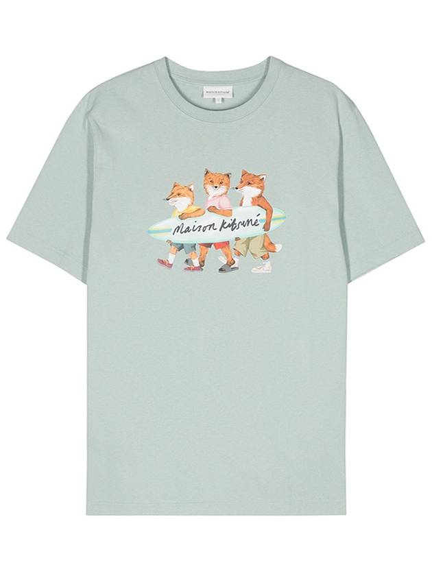 Surfing Foxes Logo Print Short Sleeve T-Shirt Sky Blue - MAISON KITSUNE - BALAAN 3