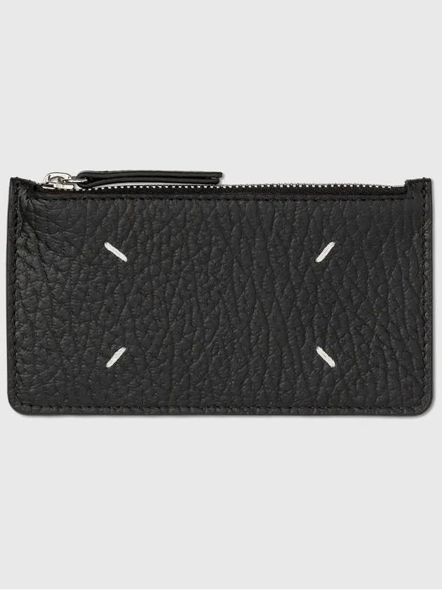 Maison Margiela Stitched Logo Grain Leather Zipper Card Holder Black - MAISON MARGIELA - BALAAN 2