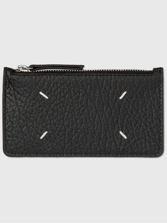 Maison Margiela Stitched Logo Grain Leather Zipper Card Holder Black - MAISON MARGIELA - BALAAN 2