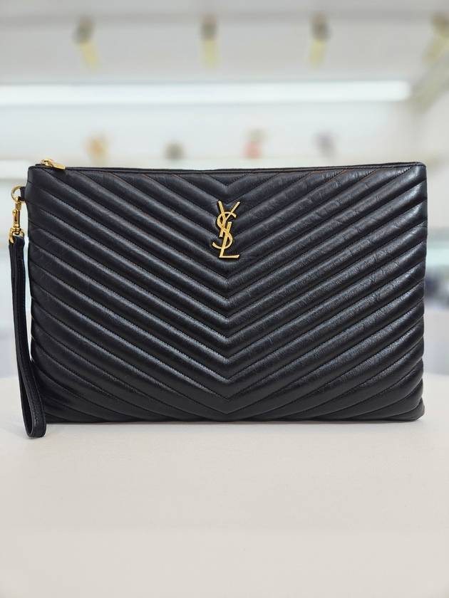 Matelasse black calfskin gold plated large clutch 440222 - SAINT LAURENT - BALAAN 1