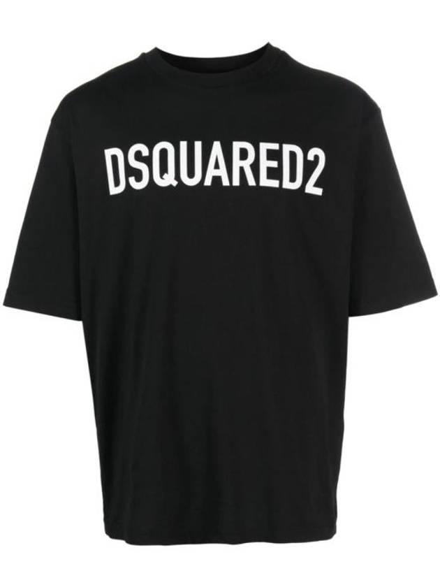 Logo Print Short Sleeve T Shirt Black - DSQUARED2 - BALAAN 1