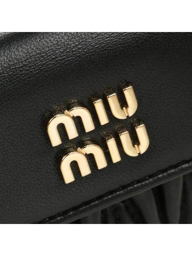 Logo Zipper Leather Card Wallet Black - MIU MIU - BALAAN 6