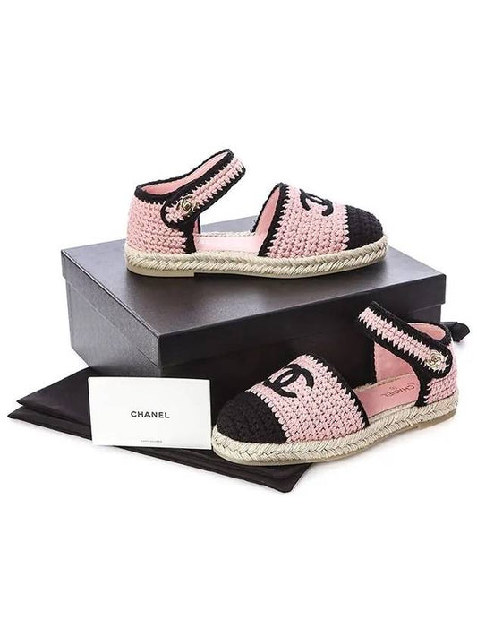 ankle strap knit espadrille sandals pink - CHANEL - BALAAN.