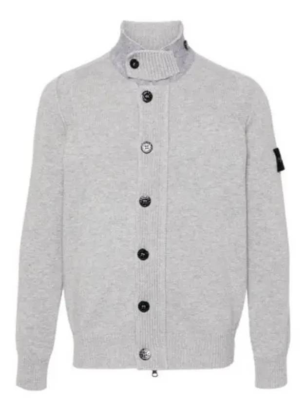 Wappen High Neck Button Up Wool Cardigan Melange Grey - STONE ISLAND - BALAAN 2