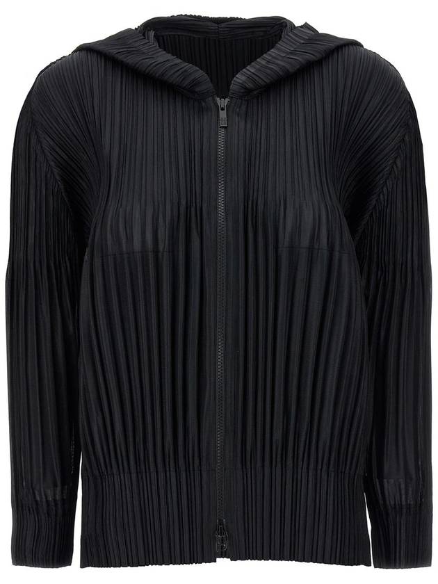 Fluffy Basic Pleated Hooded Zip-Up Black - ISSEY MIYAKE - BALAAN 1