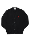 Heart Logo Merino Wool Cardigan Black - AMI - BALAAN 2