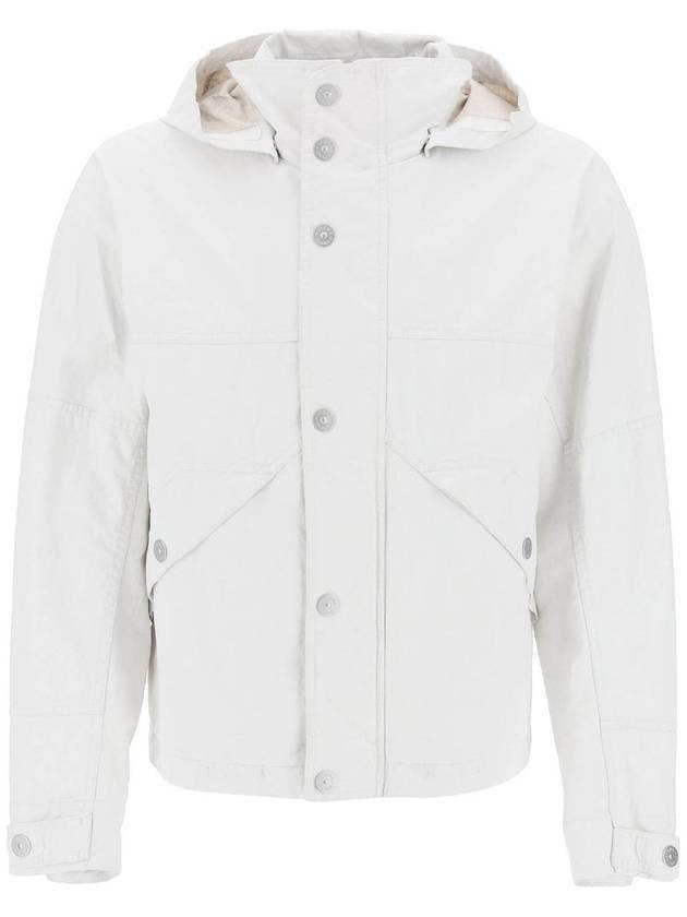 Marina Raw Plated Linen Hooded Jacket White - STONE ISLAND - BALAAN 1