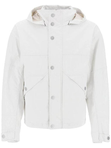 Marina Raw Plated Linen Hooded Jacket White - STONE ISLAND - BALAAN 1