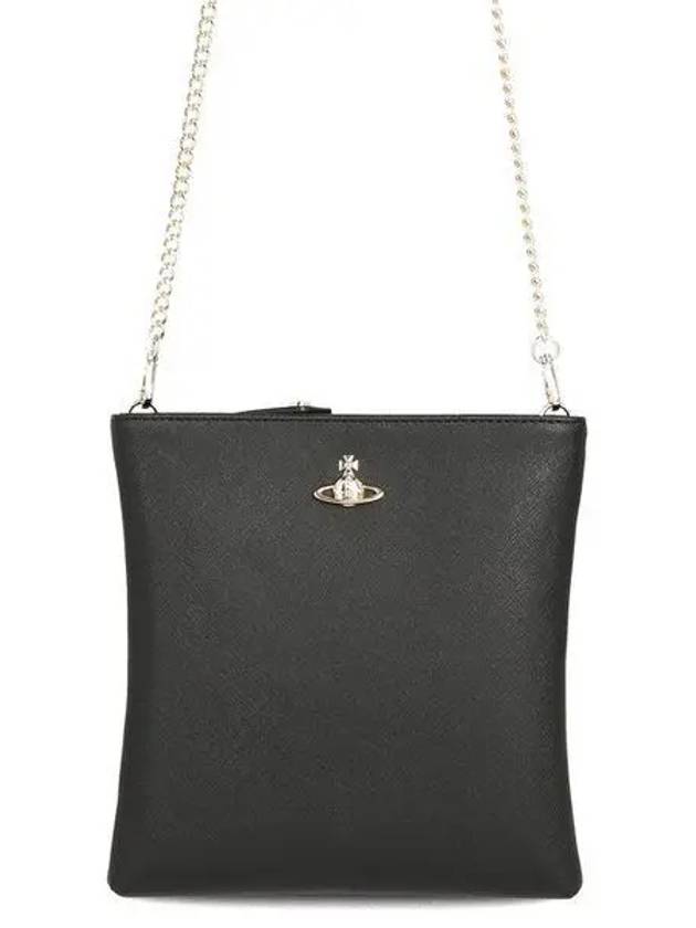 ORB Logo Saffiano Square Chain Shoulder Bag Black - VIVIENNE WESTWOOD - BALAAN 2