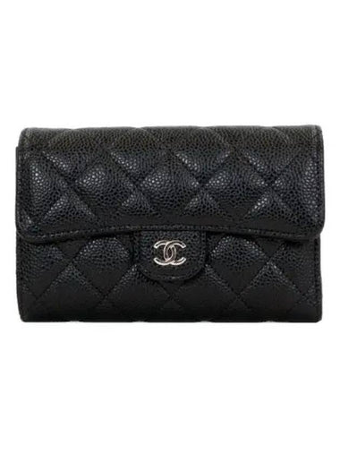 Classic Flap Wallet Grained Calfskin & Silver Black - CHANEL - BALAAN 1