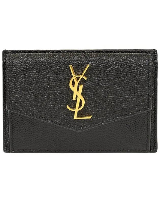 Uptown Grain De Poudre Embossed Leather Flap Card Case Black - SAINT LAURENT - BALAAN 2