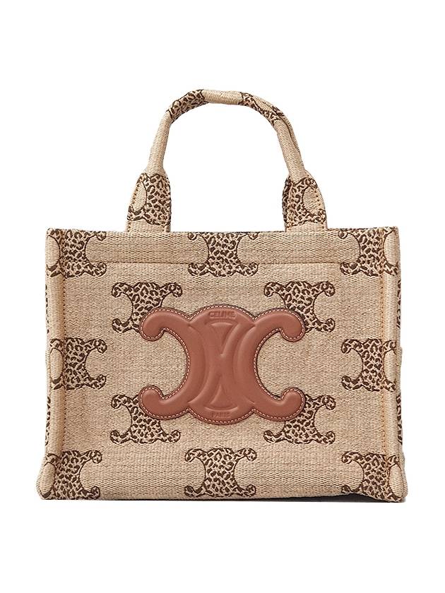 Small Cabas Thais Raffia Effect Textile Leopard Triomphe Tote Bag Natural - CELINE - BALAAN 2