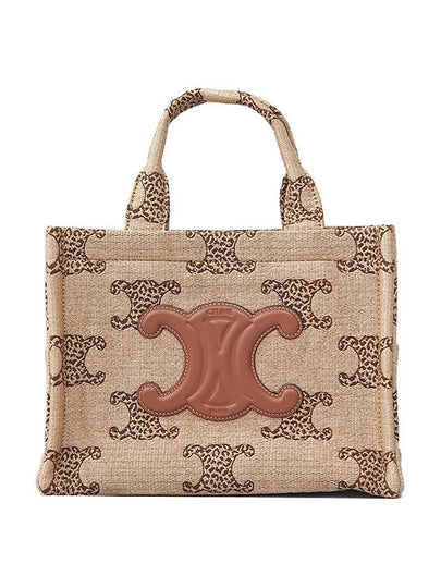 Small Cabas Thais Raffia Effect Textile Leopard Triomphe Tote Bag Natural - CELINE - BALAAN 2