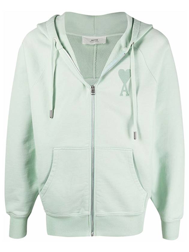 Men's Heart Embroidered Logo Zip-Up Hoodie Green - AMI - BALAAN 2