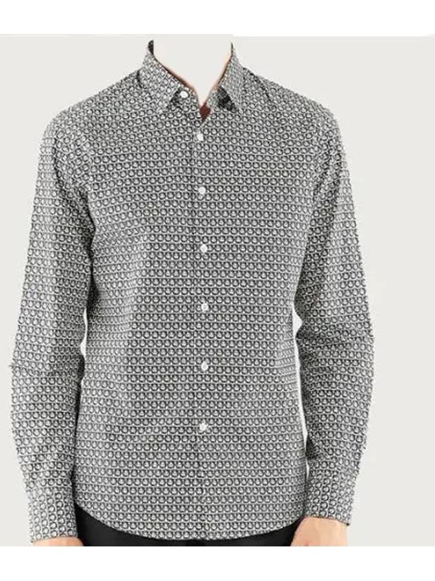 All Over Gancini Pattern Print Cotton Long Sleeve Shirt White Navy - SALVATORE FERRAGAMO - BALAAN 6