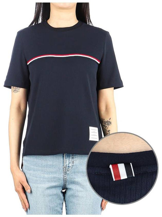 Women's High Twist Rip Stripe Short Sleeve T-Shirt Navy - THOM BROWNE - BALAAN 2