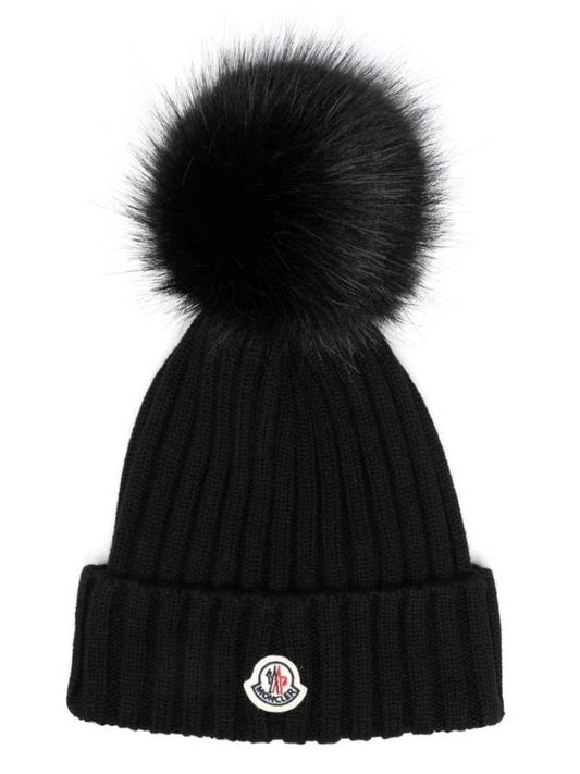 Pom detail wool beanie black - MONCLER - BALAAN 1