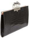 Silver Skull Four Ring Crocodile Leather Clutch Bag Black - ALEXANDER MCQUEEN - BALAAN 3