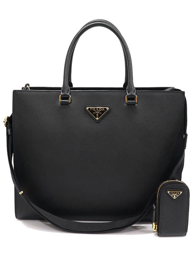 1BA335 Black Saffiano Lux Gold Plated Large Tote 2WAY - PRADA - BALAAN 1