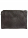 Intrecciato Weaving Zipper Medium Clutch Bag Dark Brown - BOTTEGA VENETA - BALAAN 3