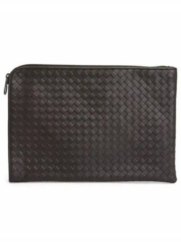 Intrecciato Weaving Zipper Medium Clutch Bag Dark Brown - BOTTEGA VENETA - BALAAN 2