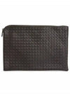 Intrecciato Weaving Zipper Medium Clutch Bag Dark Brown - BOTTEGA VENETA - BALAAN.