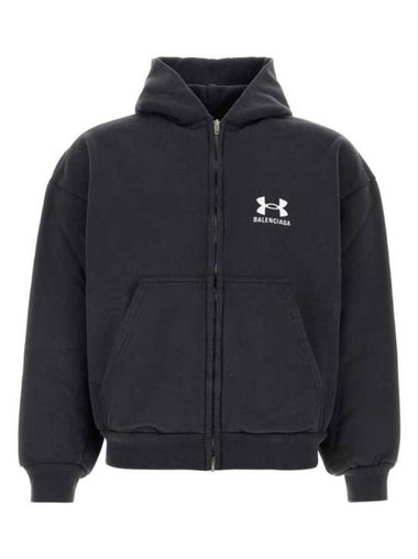 Embroidered Logo Hoodie Zip-Up Black - BALENCIAGA - BALAAN 1