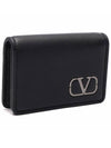 V Logo Leather Card Wallet Black - VALENTINO - BALAAN 4