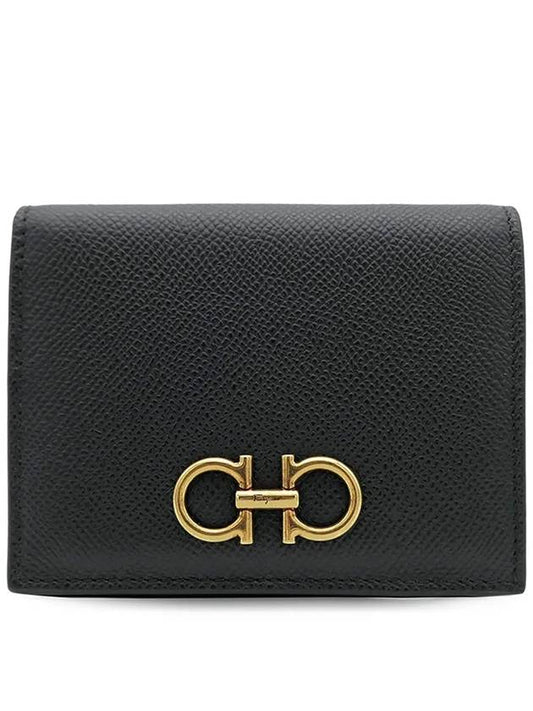 Gancini Compact Half Wallet Black - SALVATORE FERRAGAMO - BALAAN 2