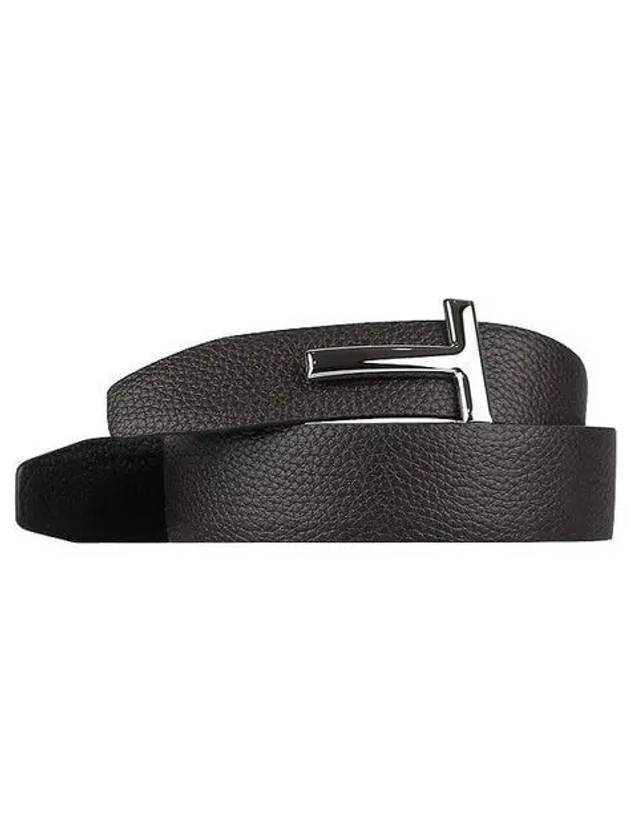 Silver Hardware T Logo Reversible Leather Belt Brown - TOM FORD - BALAAN 2