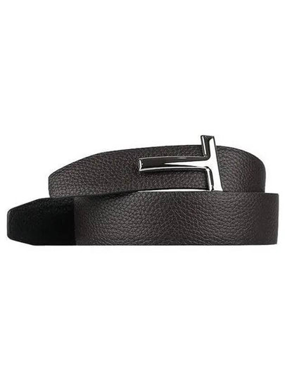 Silver Hardware T Logo Reversible Leather Belt Brown - TOM FORD - BALAAN 2