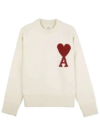 Intarsia Big Heart Logo Wool Knit Top Ivory - AMI - BALAAN 2