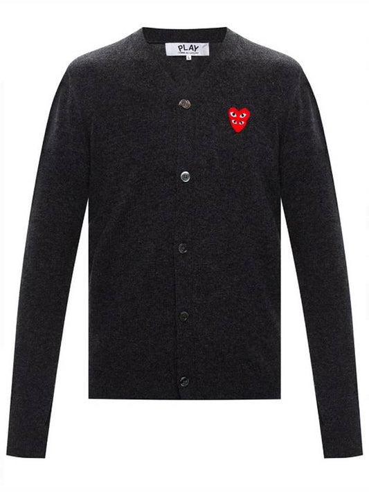 Double Heart Wool Cardigan Dark Gray 076 - COMME DES GARCONS PLAY - BALAAN 1